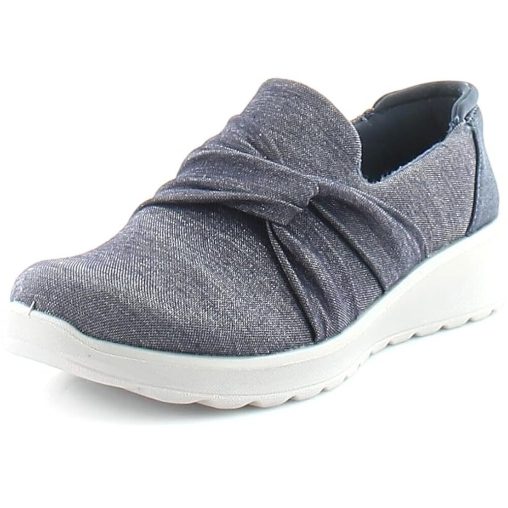 BZees Women's Glimmer Slip-Ons Loafer, Navy Blue Shimmer, 6.5 Wide